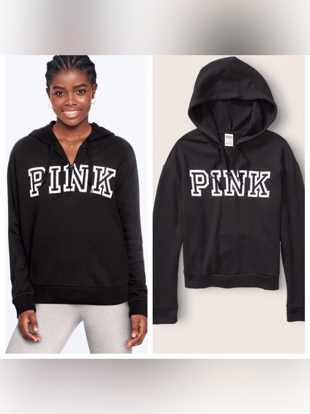 PINK Victoria's Secret Black Pullover Hoodie with White Logo